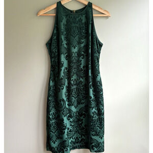 B Darlin Emerald Green Burnout Velvet Damask Sleeveless Cocktail Mini Dress